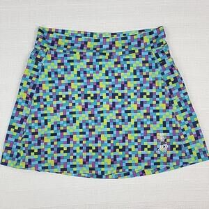 RunningSkirts Green Blue Pixil Performance Athletic Skirt with Shorts Womens 4-6